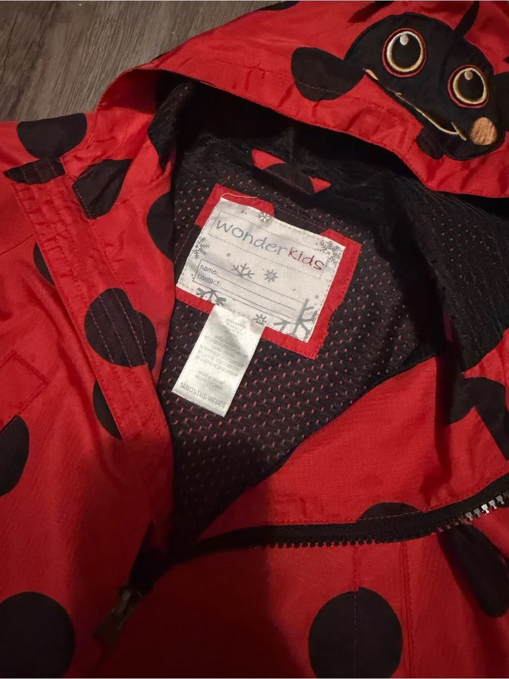 Kids Red Ladybug Polka Dot Hooded Raincoat- 12 month